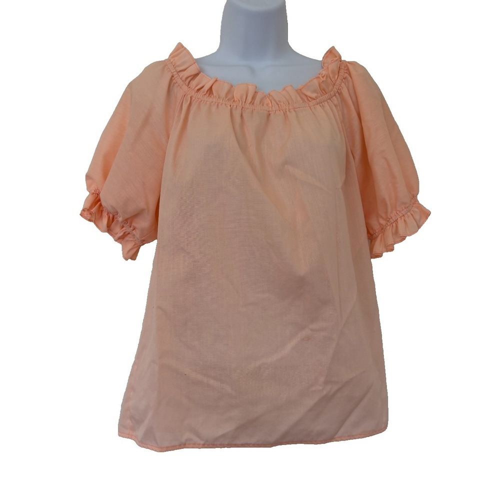 Vtg Square Dance blouse Bettye Small Peach Puff Sleeves Coquette Ballet Prairie